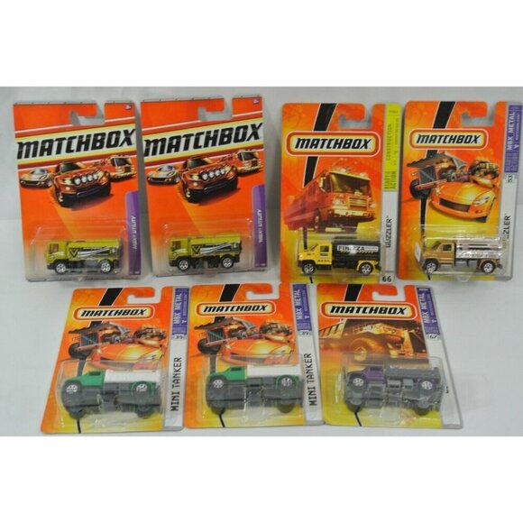 Matchbox Construction MBX Utility Mini Tanker Guzzler Lot of 7 Diecast Cars NOC - Picture 1 of 6